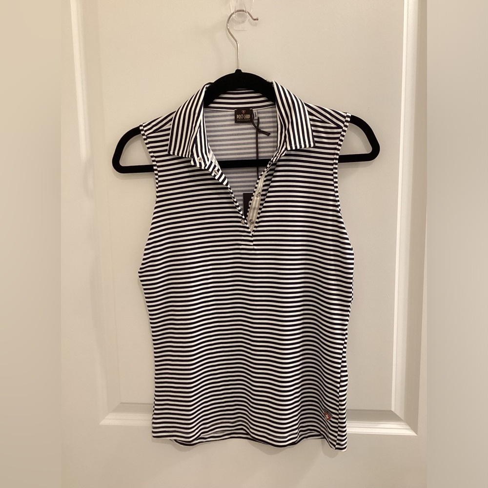 Golf Shirt “Post Card” Black & White Stripe